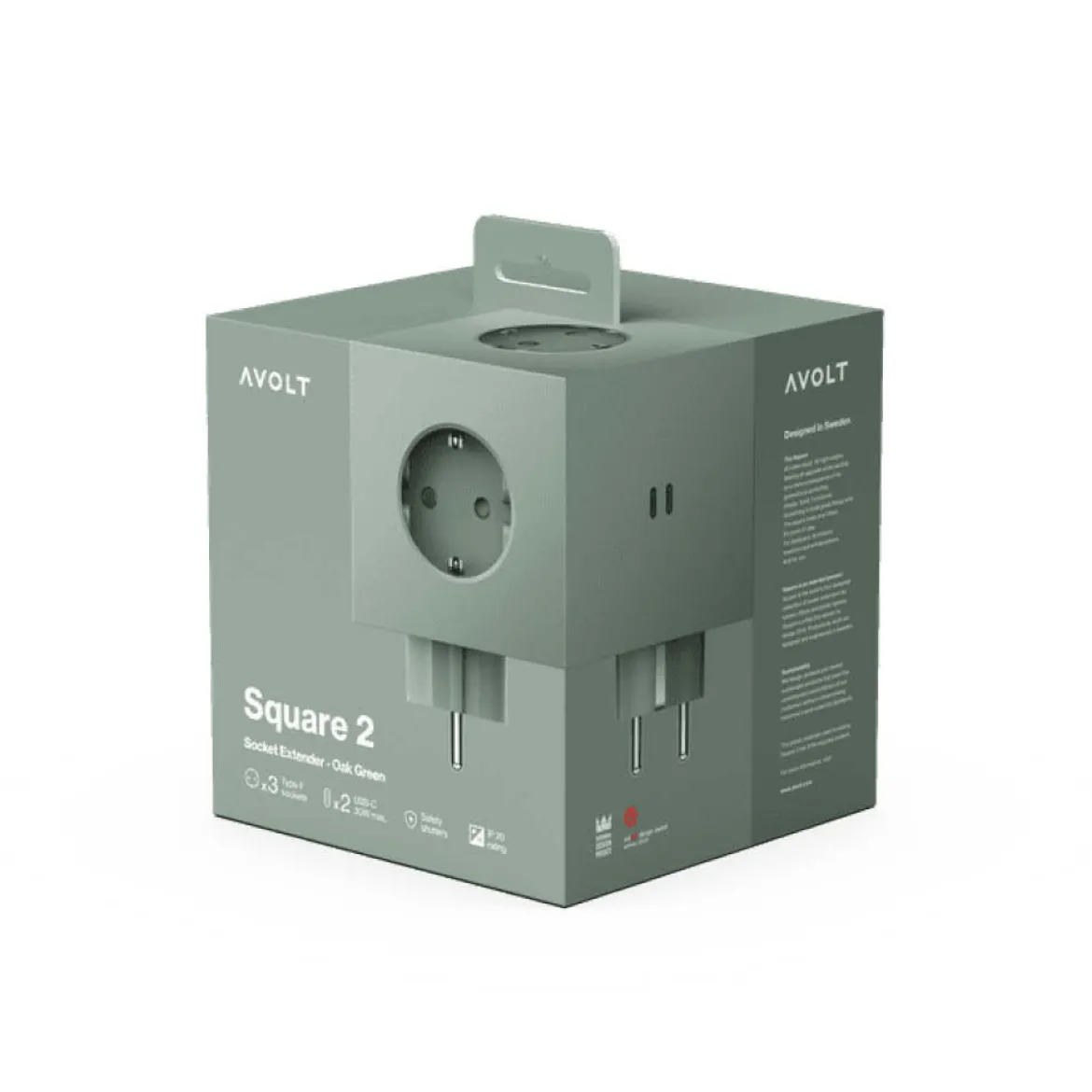 Avolt Steckdose "Square 2" USB-C Oak Green