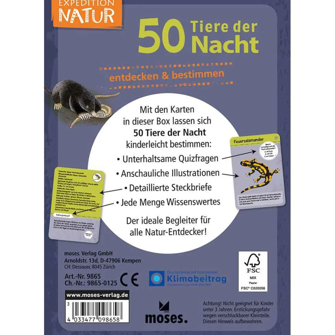 Moses Kartenset 50 Tiere der Nacht "Expedition Natur"